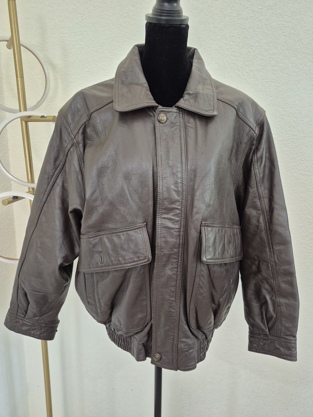 Men's Brown Artificial Leather Bomber Jacket